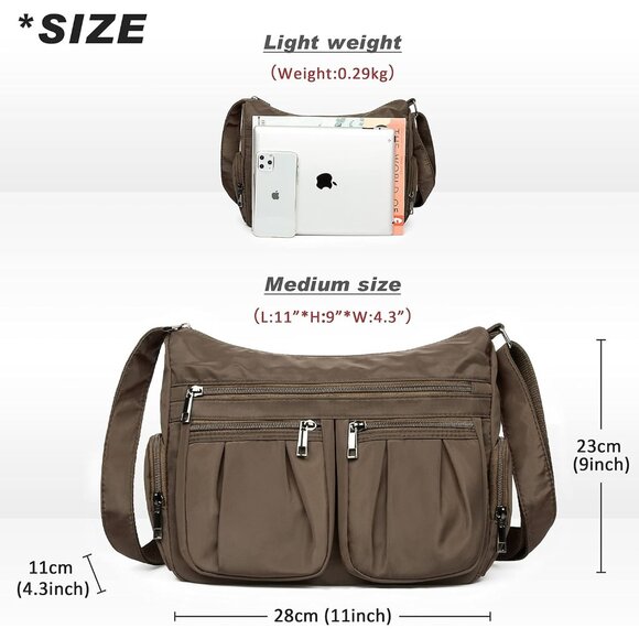 Women Coffee-m Nylon Water Resistant Anti Theft Travel Crossbody Shoulder Bag - Picture 4 of 7